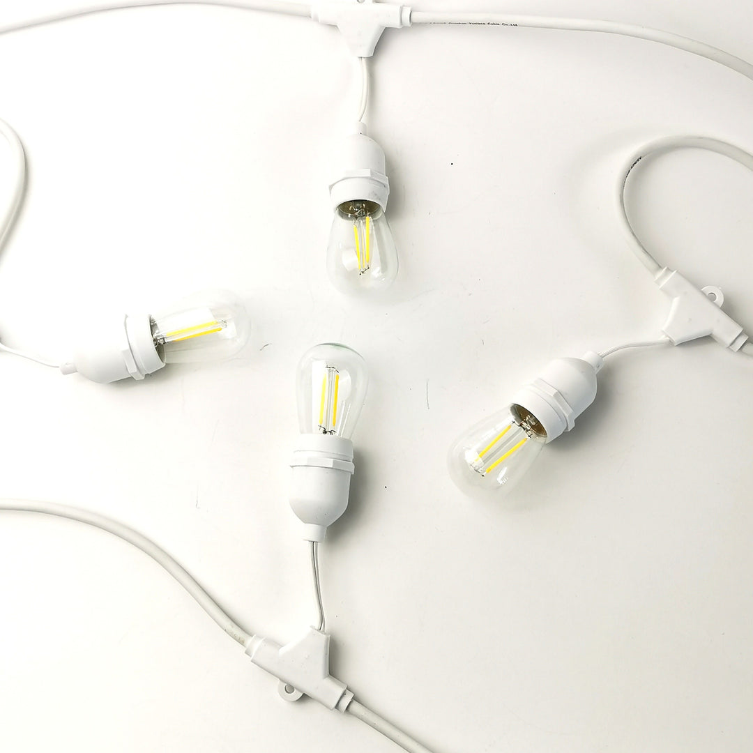 S14 Clear Bulb | 10m 10 Bulbs | Dimmable Drop Hang | White Cable