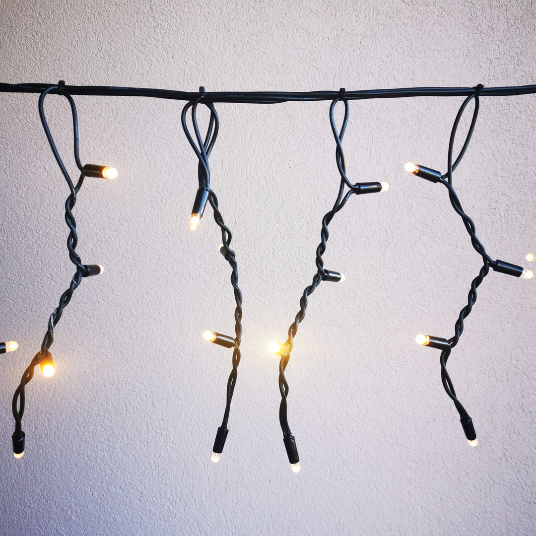 Outdoor Fringe Fairy Lights | 3m Black Rubber Cable Connectable | 30cm Drops | Pro Series