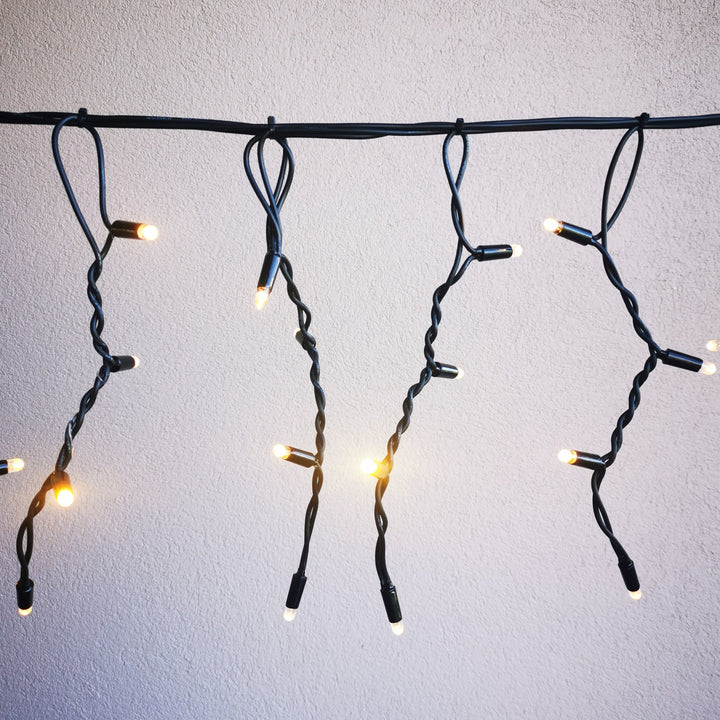 Outdoor Fringe Fairy Lights | 3m Black Rubber Cable Connectable | 30cm Drops | Pro Series