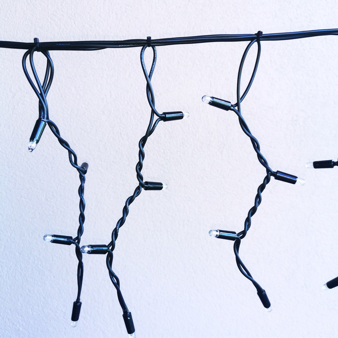 Outdoor Fringe Fairy Lights | 3m Black Rubber Cable Connectable | 30cm Drops | Pro Series