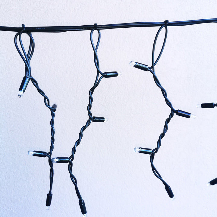 Outdoor Fringe Fairy Lights | 3m Black Rubber Cable Connectable | 30cm Drops | Pro Series