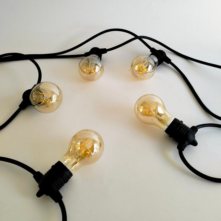 A19 Amber Bulb | 10m 20 Bulbs | Flush Mount Dimmable Festoon Lights