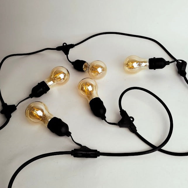 A19 Amber Bulb  | 15m 15 Bulbs | Drop Hang Dimmable Festoon Lights