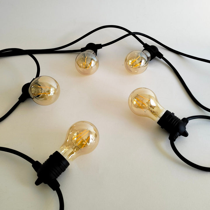 A19 Amber Bulb Flush Mount Festoon Lights from Love Your Lights