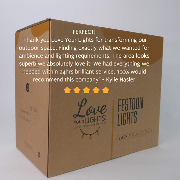 A19 Amber Bulb | 10m 10 Bulbs | Drop Hang Dimmable Festoon Lights