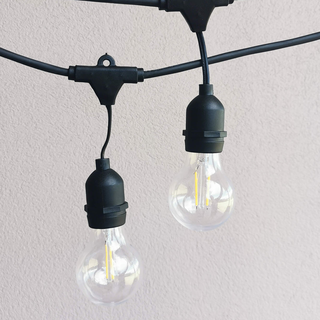 A60 Clear Bulb | 15m 15 Bulbs | Drop Hang Dimmable Festoon Lights