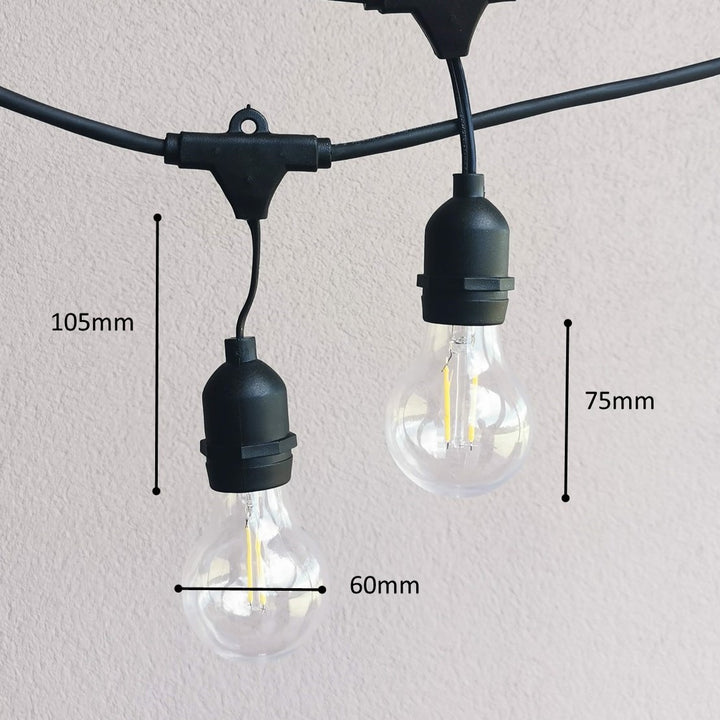 A60 Clear Bulb | 15m 15 Bulbs | Drop Hang Dimmable Festoon Lights