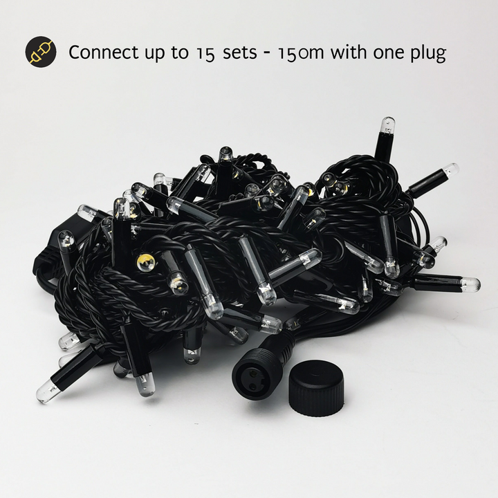 Indoor & Outdoor Fairy Lights | 10m Black PVC Cable Connectable | Core Series
