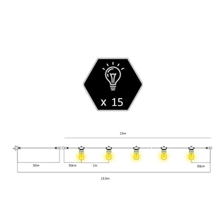 A19 Amber Bulbs | 10m 10 Bulbs | Flush Mount Dimmable Festoon Lights