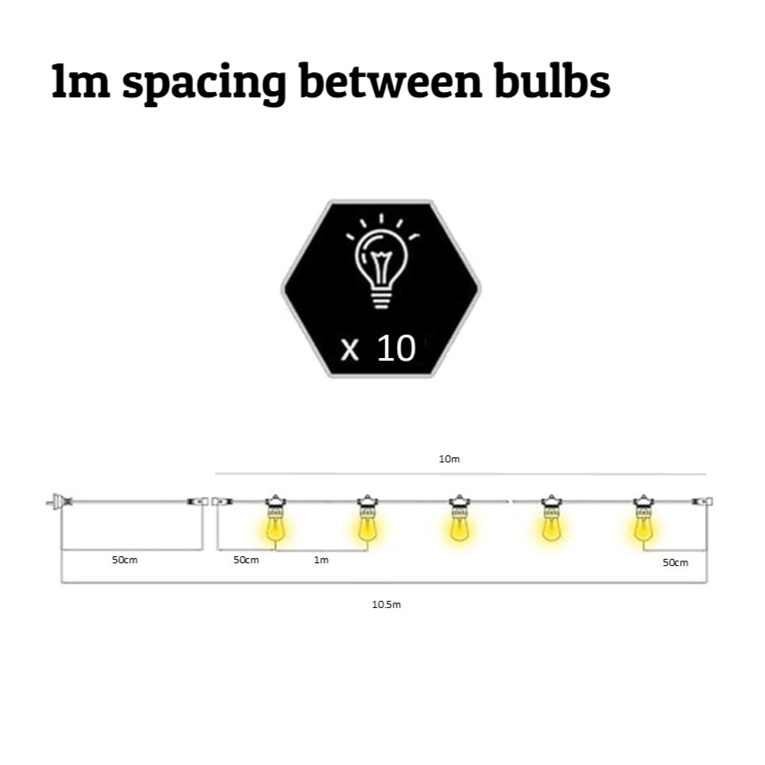 G80 Amber Bulb | 10m 10 Bulbs | Flush Mount Dimmable Festoon Lights