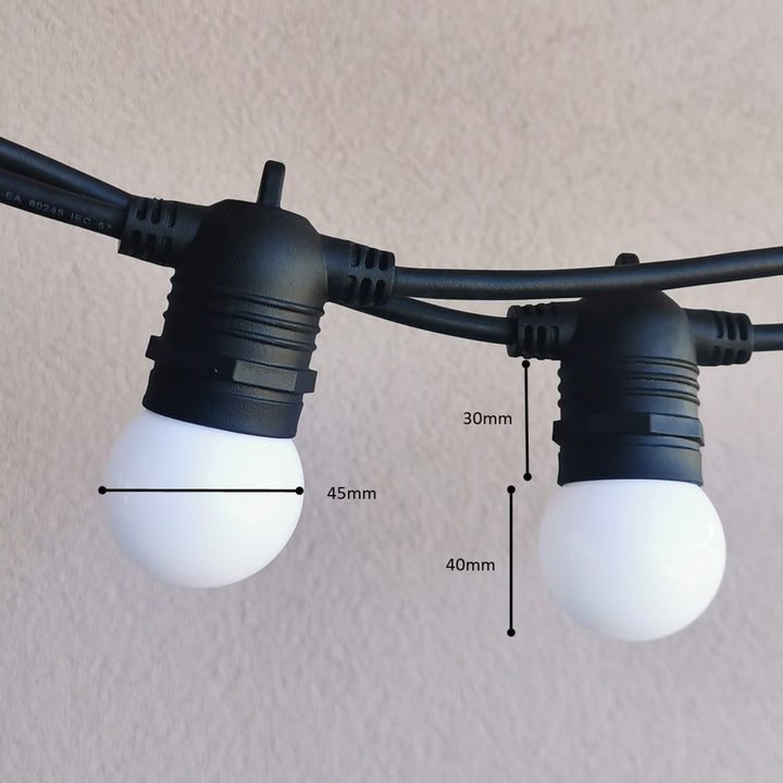 G45 Milky Bulb | 10m 20 Bulbs | Flush Mount Festoon Lights