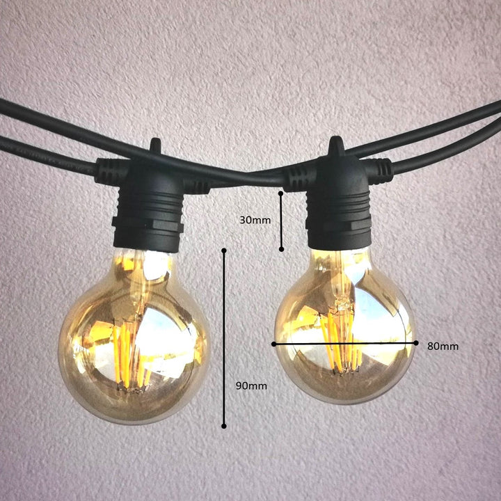 G80 Amber Bulb | 10m 20 Bulbs | Flush Mount Dimmable Festoon Lights