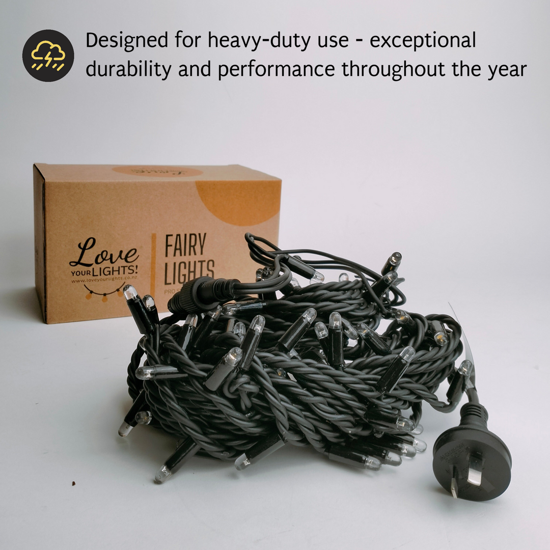 Outdoor Fairy Lights | 10m Black Rubber Cable Connectable | Pro Series