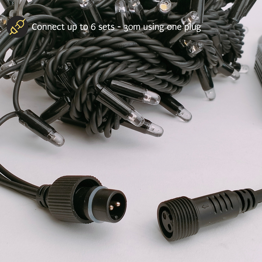 Outdoor Icicle Fairy Lights | 5m Black Rubber Cable Connectable | Staggered Drops | Pro Series