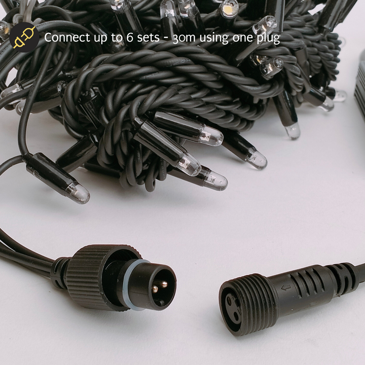 Outdoor Icicle Fairy Lights | 5m Black Rubber Cable Connectable | Staggered Drops | Pro Series