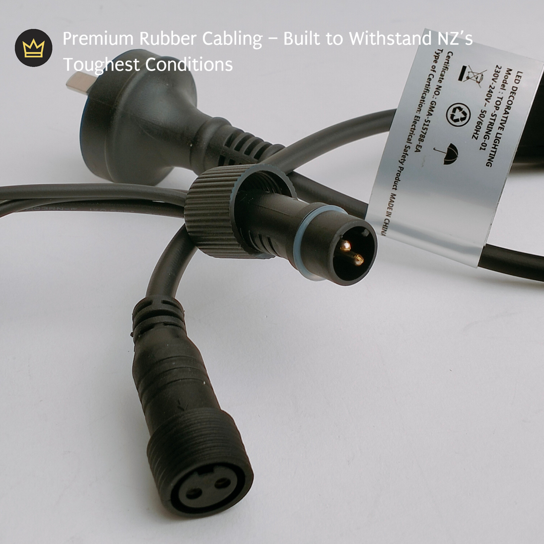 Outdoor Icicle Fairy Lights | 5m Black Rubber Cable Connectable | Staggered Drops | Pro Series