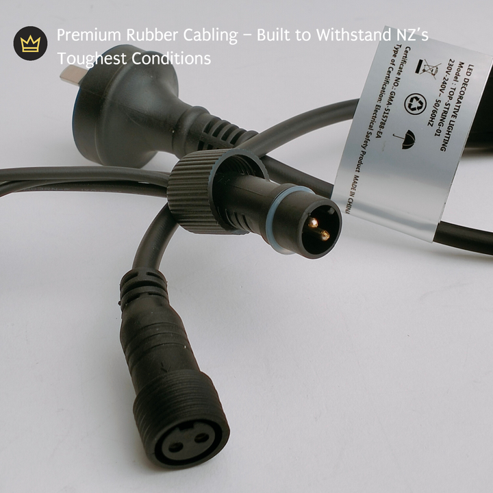 Outdoor Icicle Fairy Lights | 5m Black Rubber Cable Connectable | Staggered Drops | Pro Series