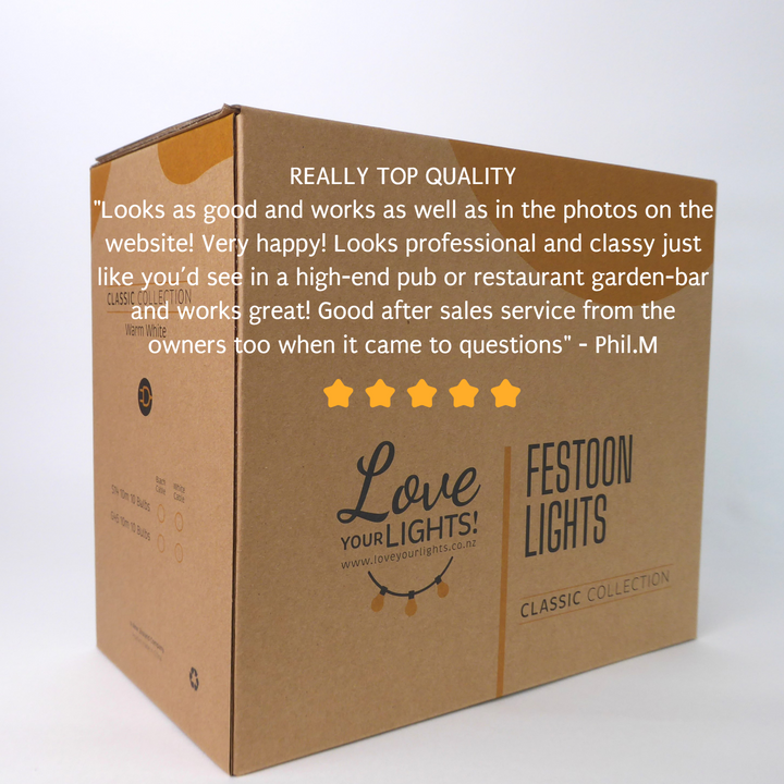 A19 Amber Bulbs | 10m 10 Bulbs | Flush Mount Dimmable Festoon Lights