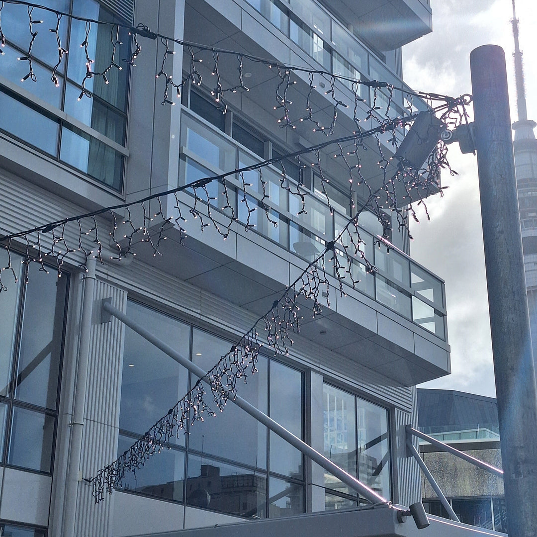 Outdoor Fringe Fairy Lights | 3m Black Rubber Cable Connectable | 30cm Drops | Pro Series