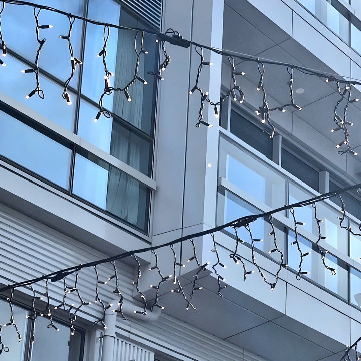 Outdoor Fringe Fairy Lights | 3m Black Rubber Cable Connectable | 30cm Drops | Pro Series