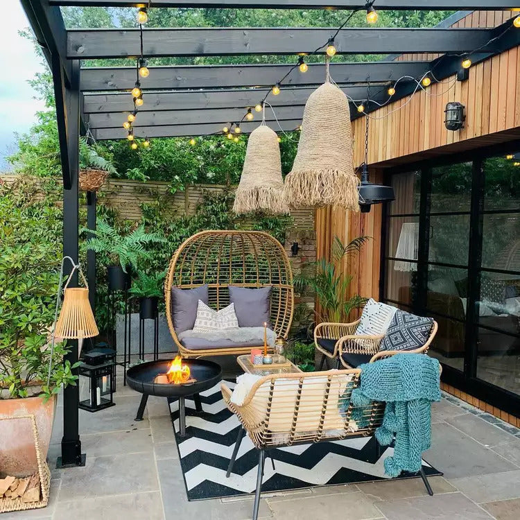 Pergola Festoon Lighting + Fire Pits