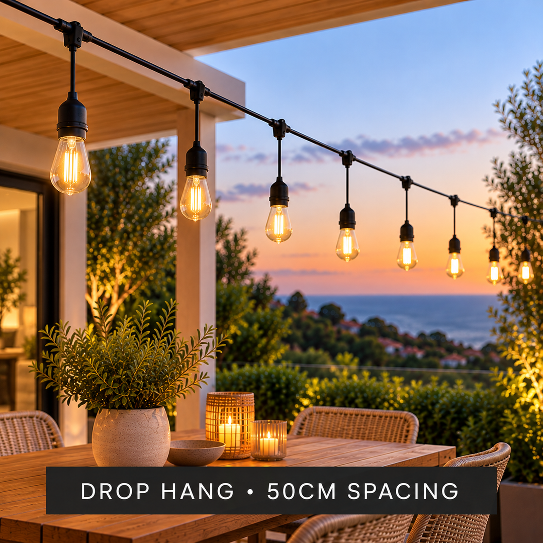 Festoon Lights Australia | 50cm Spaced Bulbs | Drop Hang Style