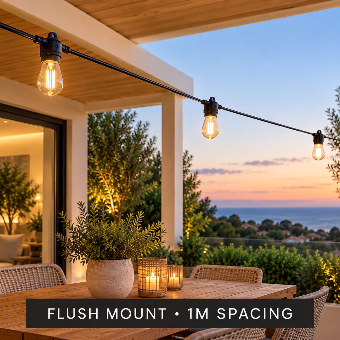 Flush Mount Festoon Lights | 1m Bulb Spacing
