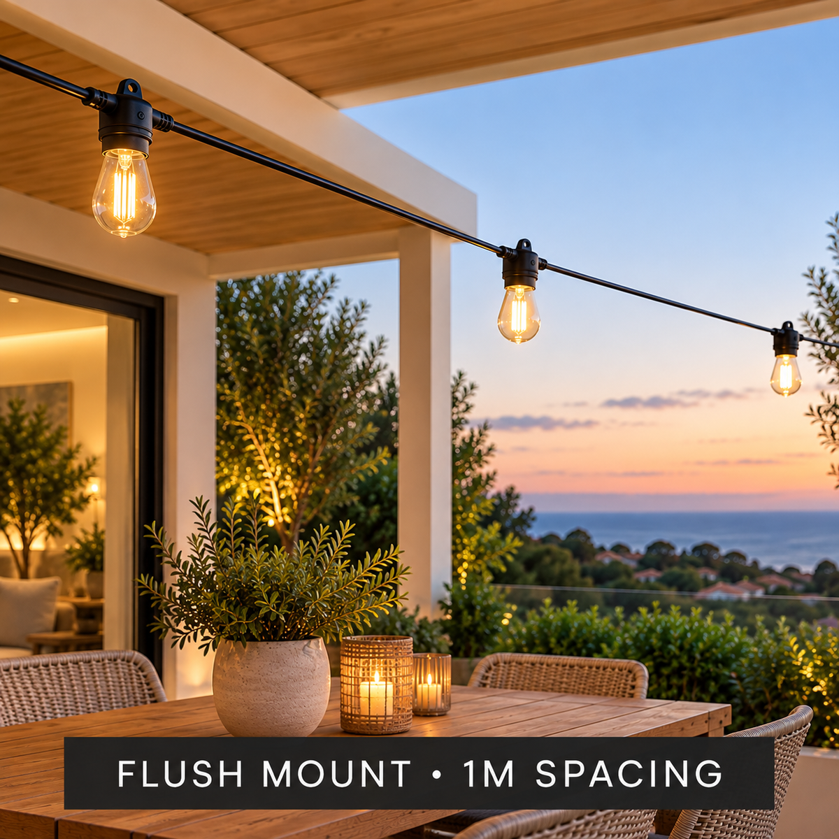 Flush Mount Festoon Lights | 1m Bulb Spacing