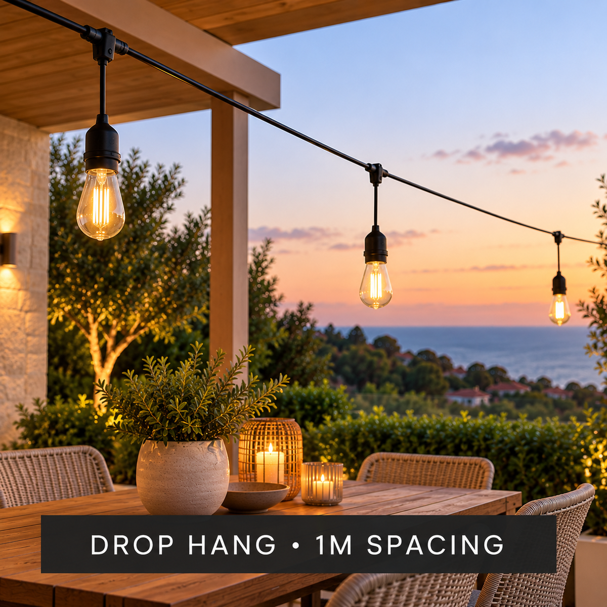 Festoon Lights Australia | 1m Spaced Bulbs | Drop Hang Style