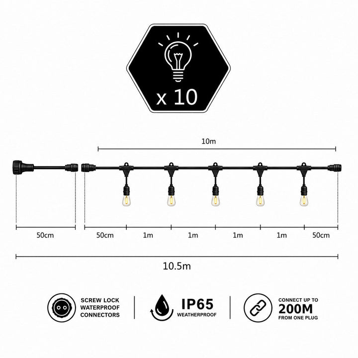 G80 Amber Bulb  | 10m 10 Bulbs | Flat Flush Mount Festoon Lights