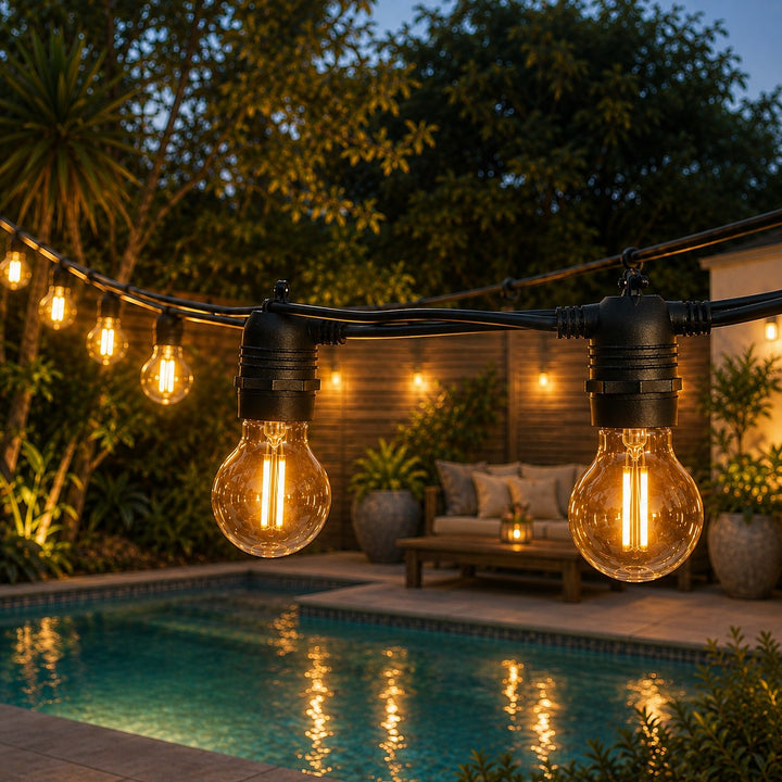 Festoon Lights | A60 Amber Bulb | 10m 10 Bulbs | Flush Mount | Connectable