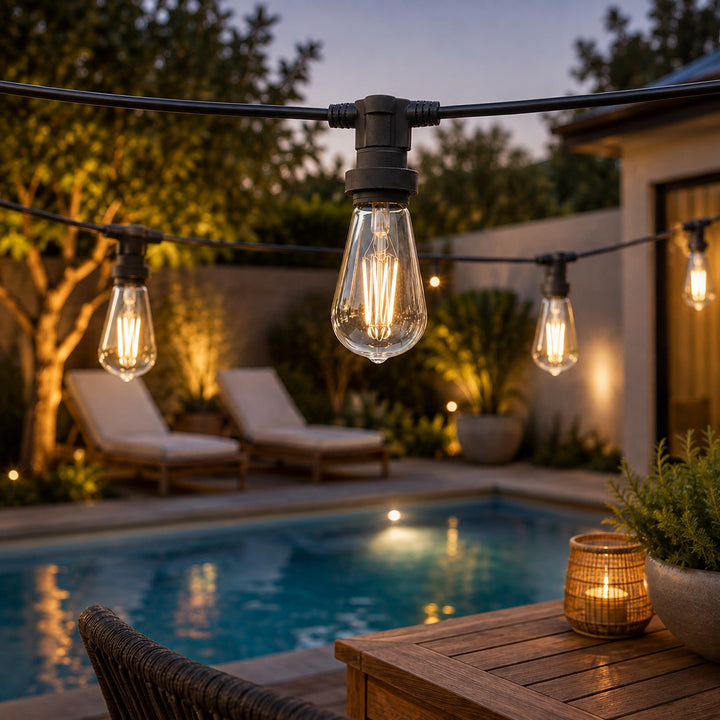 Festoon Lights | ST58 Clear Bulb | 10m 10 Bulbs | Flat Flush Mount | Connectable
