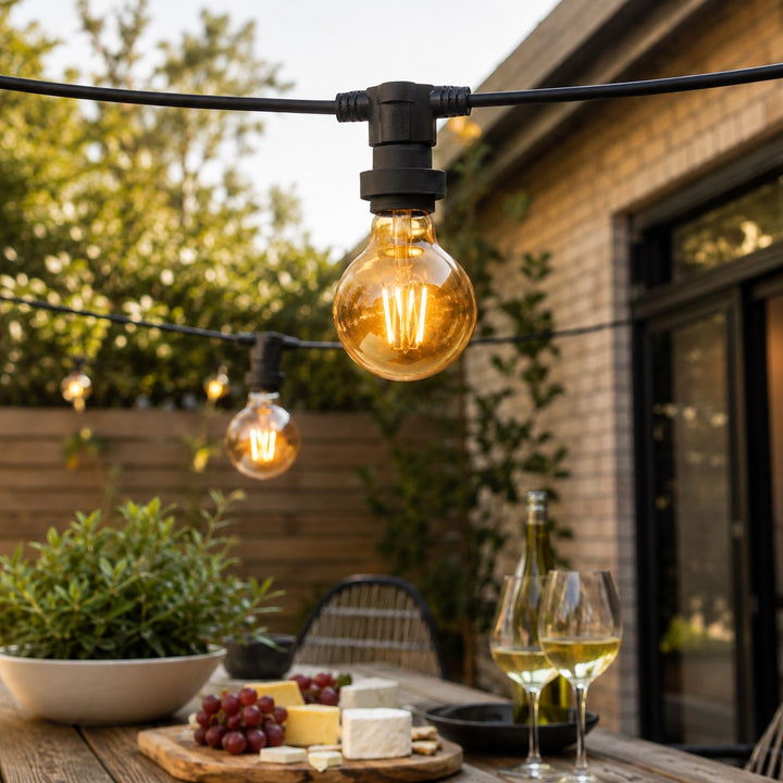 Festoon Lights | G80 Amber Bulb  | 10m 10 Bulbs | Flat Flush Mount | Connectable
