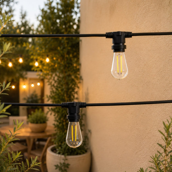 Festoon Lights | S14 Bulb | 10m 10 Bulbs | Flat Flush Mount | Connectable