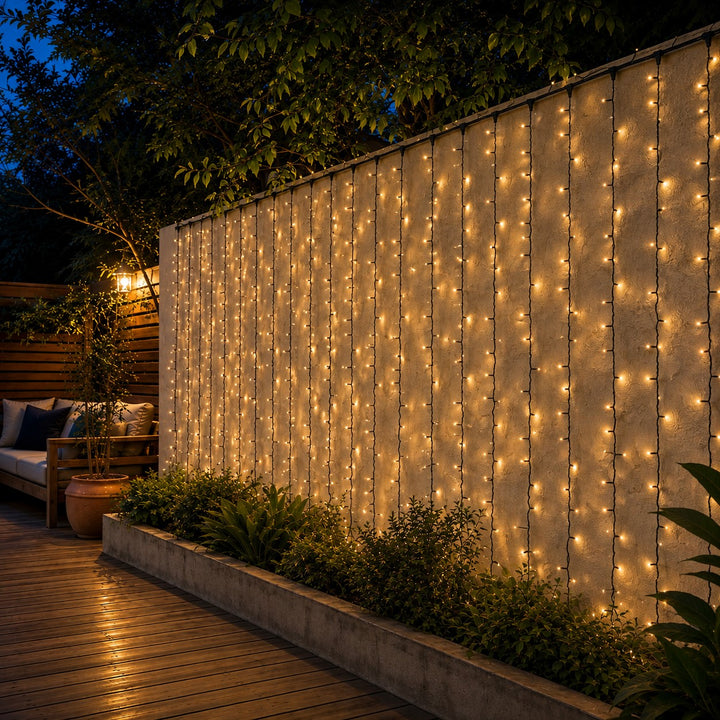 Outdoor Curtain Fairy Lights | 2m x 2m Black Rubber | Connectable | Pro Series