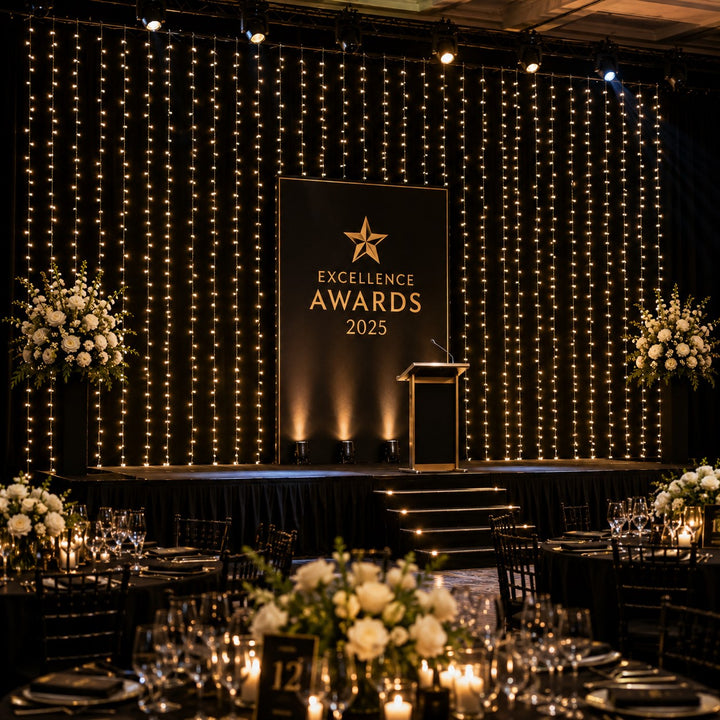 Outdoor Curtain Fairy Lights | 3m x 3m Black Rubber | Connectable | Pro Series