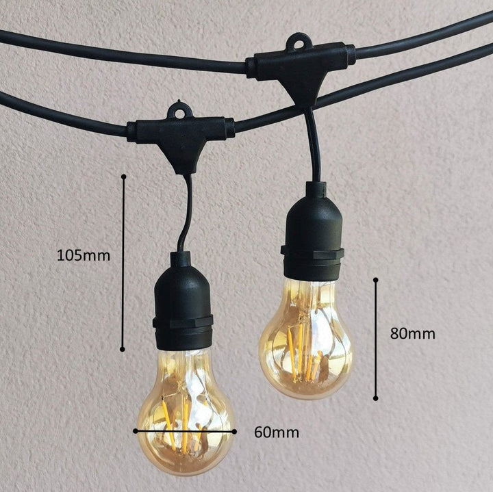 A19 Amber Bulb  | 15m 15 Bulbs | Drop Hang Dimmable Festoon Lights