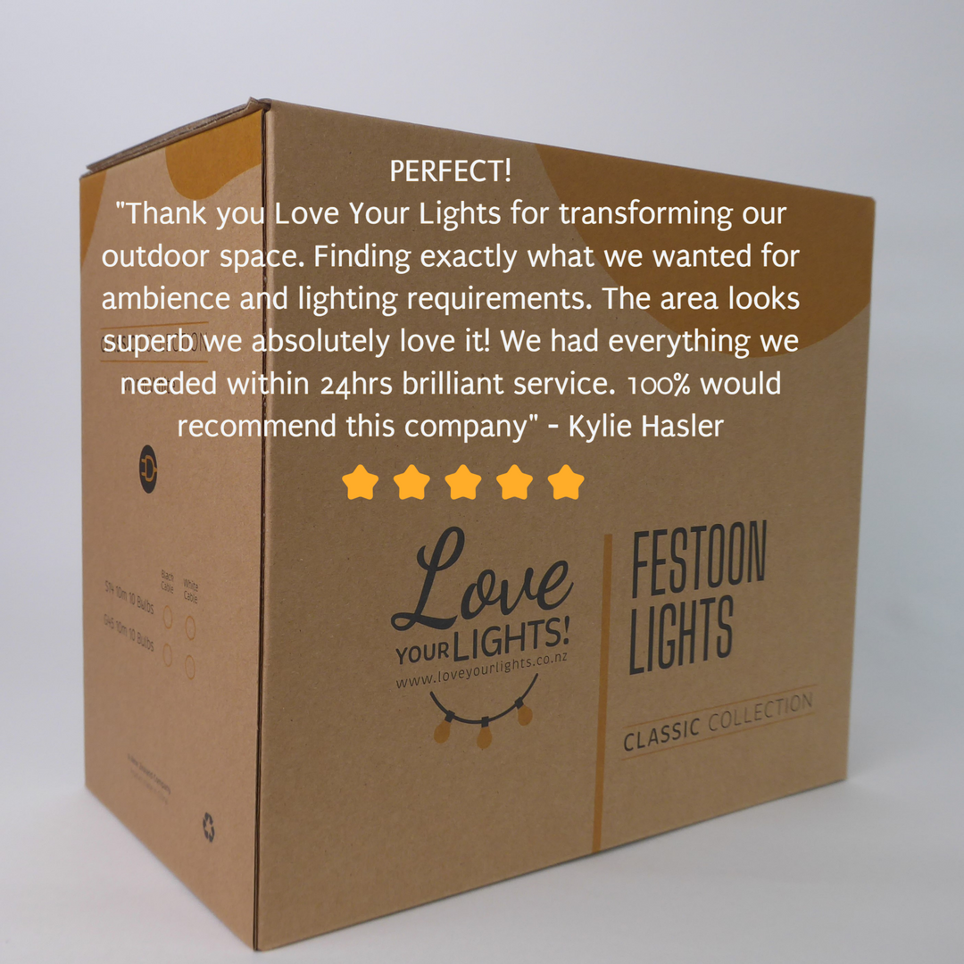 Drop Hang Festoon Lights | A19 Amber Bulbs | Connectable & Dimmable