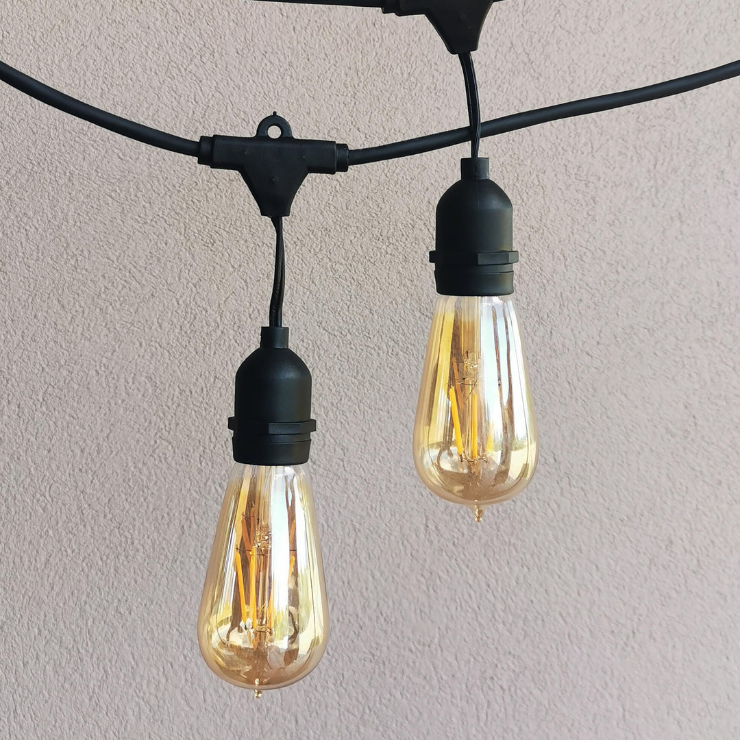 ST58 Amber Bulb | 15m 15 Bulbs | Drop Hang Dimmable Festoon Lights