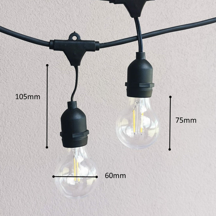 A60 Clear Bulb | 10m 10 Bulbs | Drop Hang Dimmable Festoon Lights