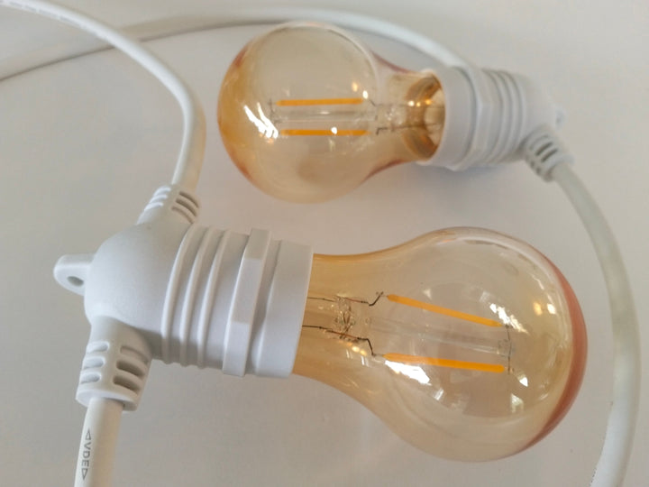 A60 Amber Bulb White Cable | 10m 10 Bulbs | Flush Mount Dimmable Festoon Lights