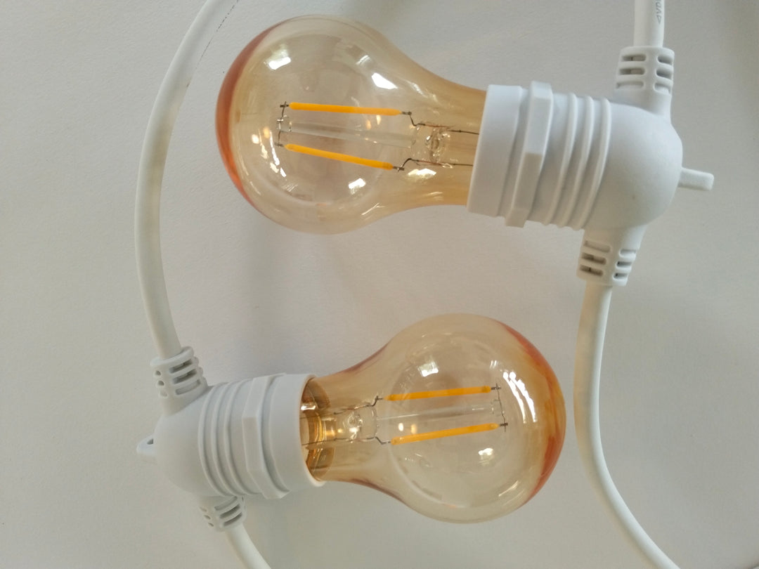 A60 Amber Bulb White Cable | 10m 10 Bulbs | Flush Mount Dimmable Festoon Lights