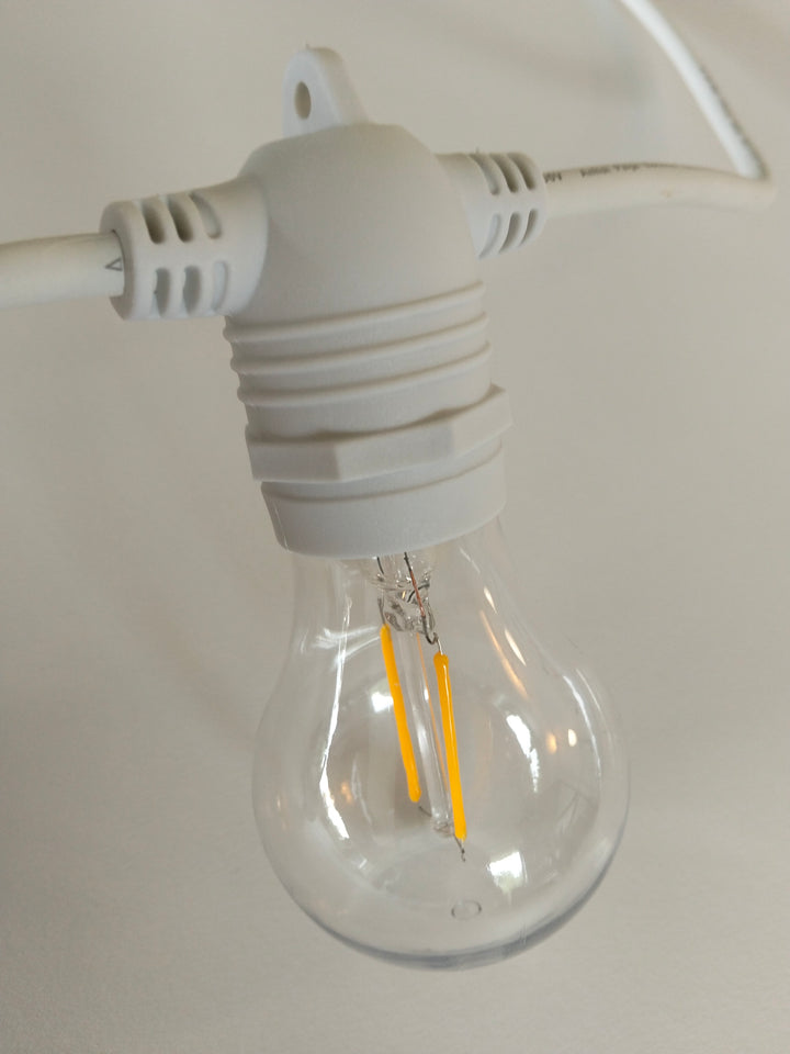A60 Clear Bulb White Cable | 10m 10 Bulbs | Flush Mount Dimmable Festoon Lights