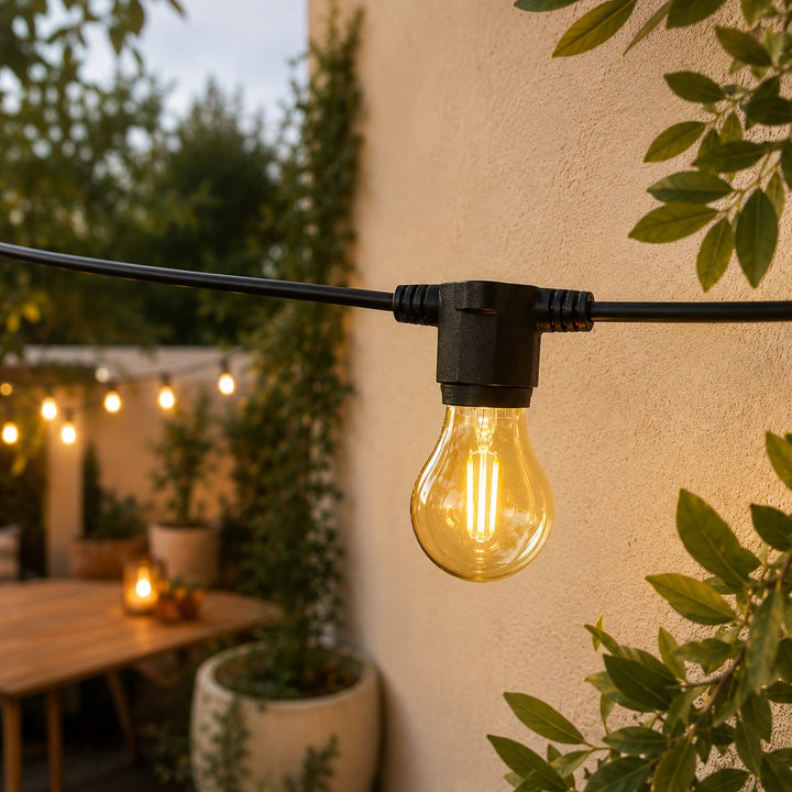 Festoon Lights | A60 Amber Bulb  | 10m 10 Bulbs | Flat Flush Mount | Connectable