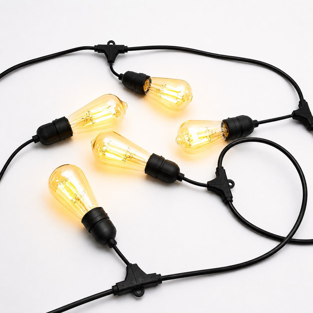 Festoon Lights | ST58 Amber Bulb | 10m 10 Bulbs | Drop Hang | Connectable