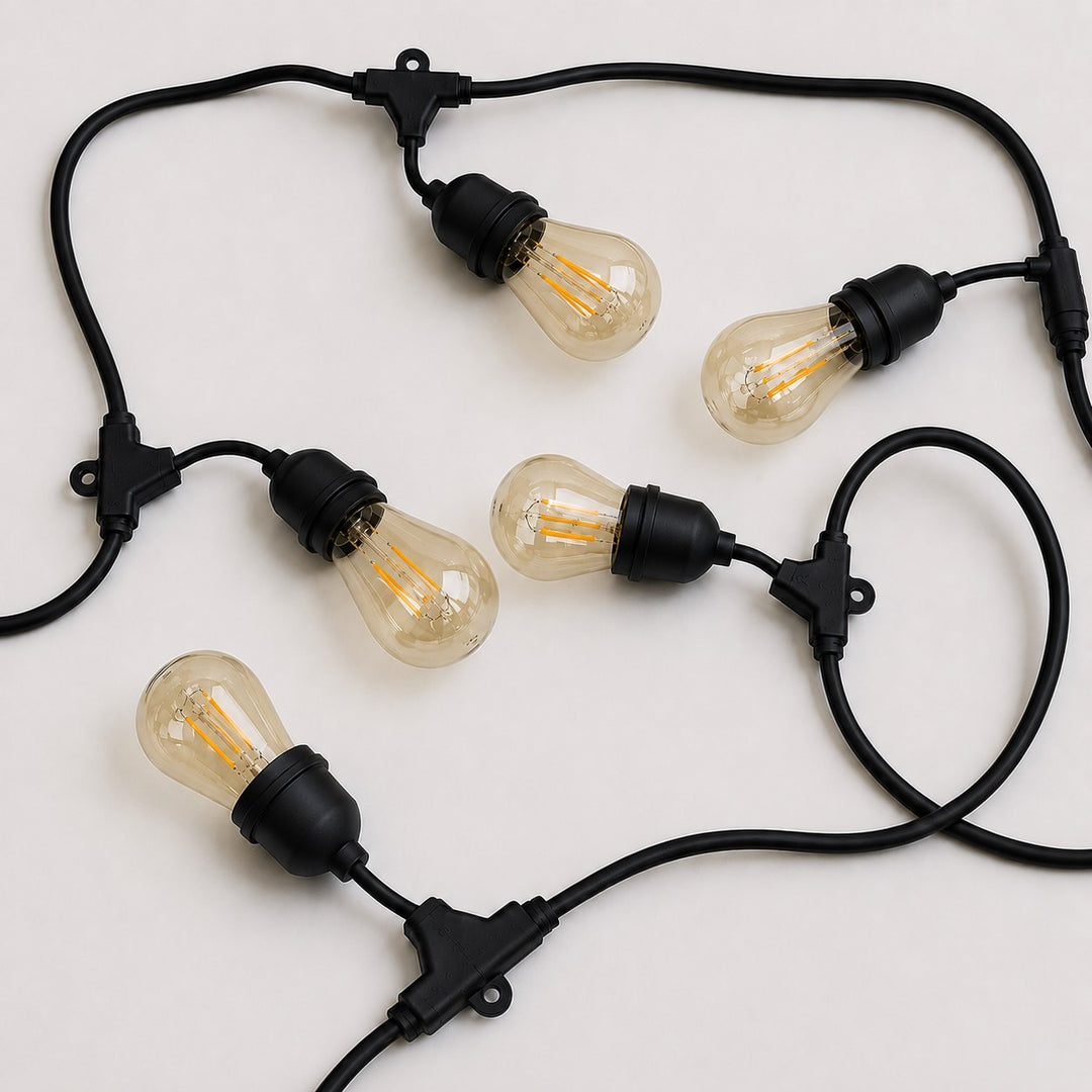 Festoon Lights | A60 Amber Bulb | 10m 10 Bulbs | Drop Hang | Connectable