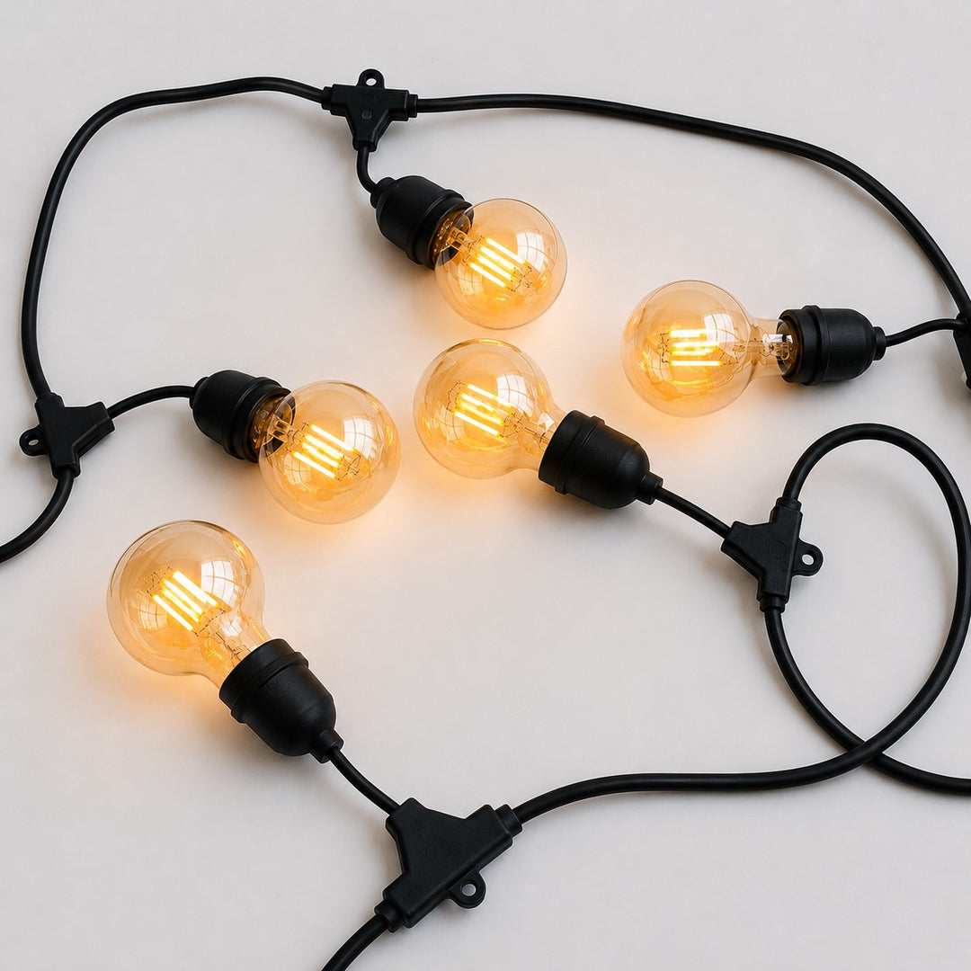 Festoon Lights | G80 Amber Bulb | 10m 10 Bulbs | Drop Hang | Connectable