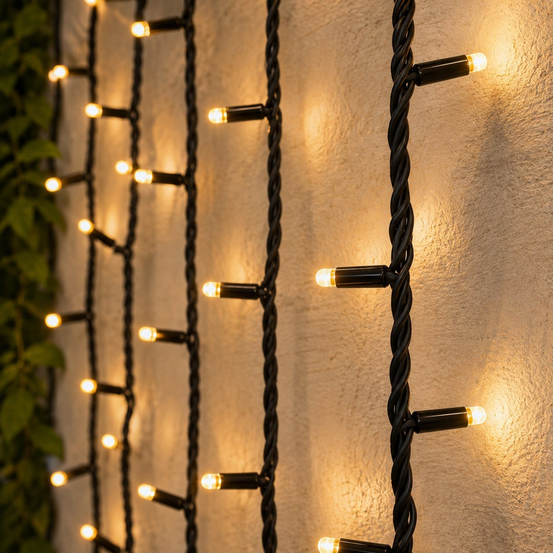 Outdoor Curtain Fairy Lights | 2m x 2m Black Rubber | Connectable | Pro Series