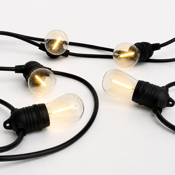 Solar S14 Festoon Lights | Flush Mount Style | 14.7m 15 Bulbs | Remote Control