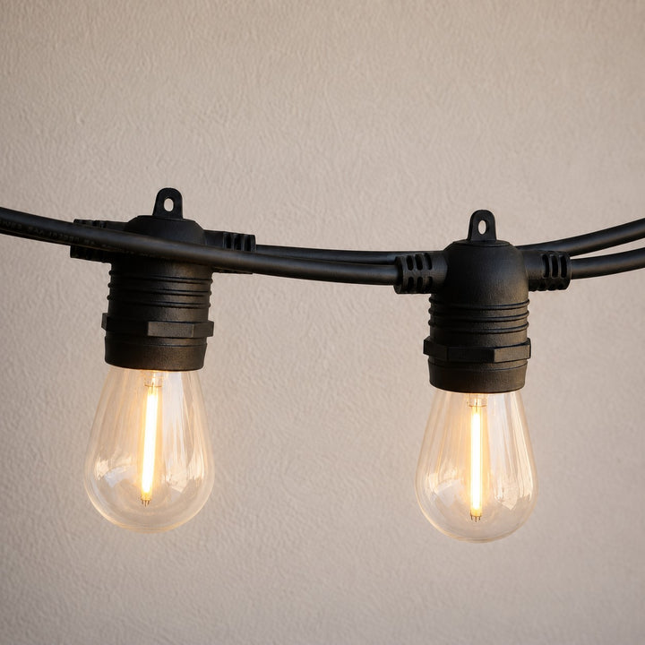 Solar S14 Festoon Lights | Flush Mount Style | 14.7m 15 Bulbs | Remote Control